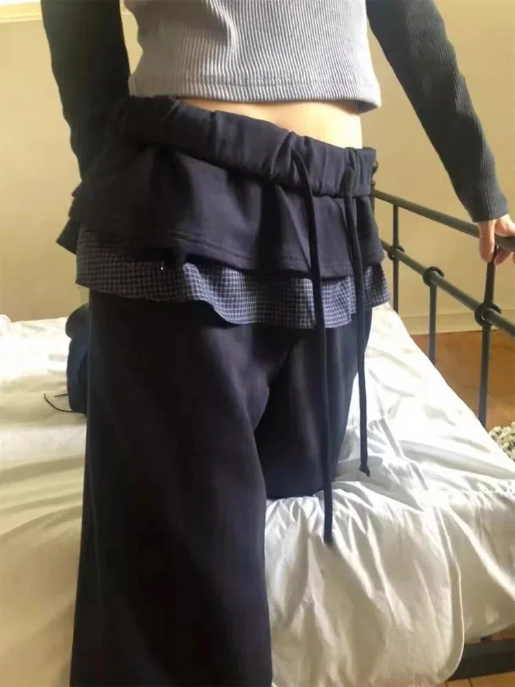 

Новинка 2023 года, женские модные японские спортивные штаны, уличная одежда, джоггеры, женские лоскутные клетчатые повседневные прямые брюки Y2k