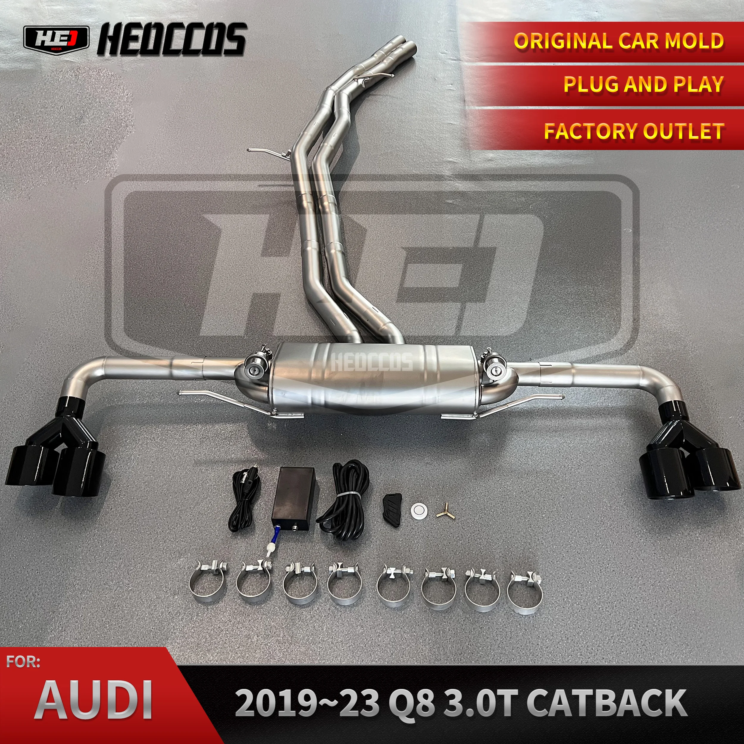 

HEO Stainless steel 304 exhaust pipe for AUDI Q7 Q8 3.0T Catback exhaust valve, electronic exhaust valve with tips