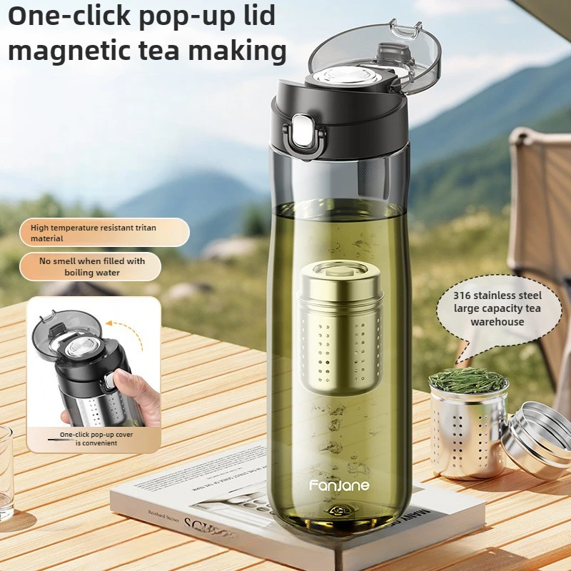 

Upgraded Portable TRITAN Plastic Water Bottle Cup with Magnetic Tea Infuser -20 To 100℃ BPA FREE 1000ml Sport Travel Tea Cup