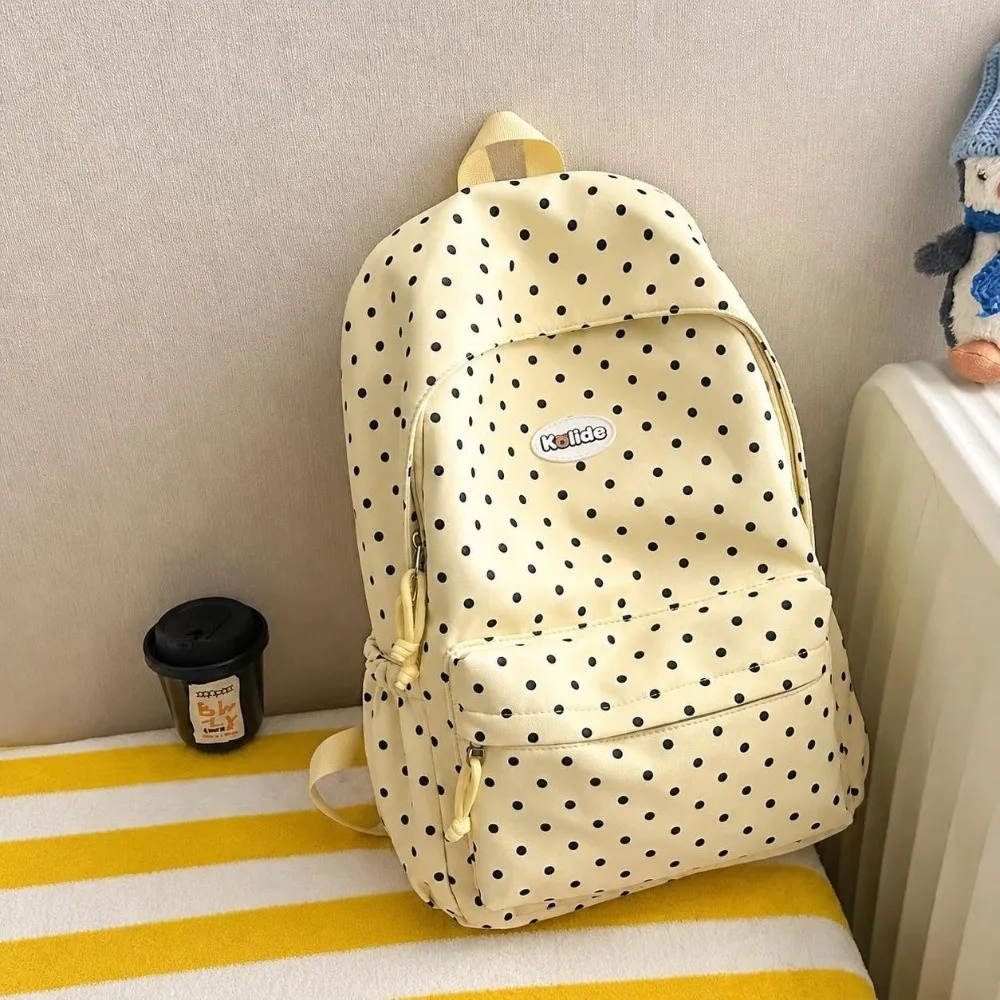 Sweet Nylon Student Backpack Lightweight Multi Pocket School Bag Polka Dot Large Capacity Travel Rucksack for Students Girls