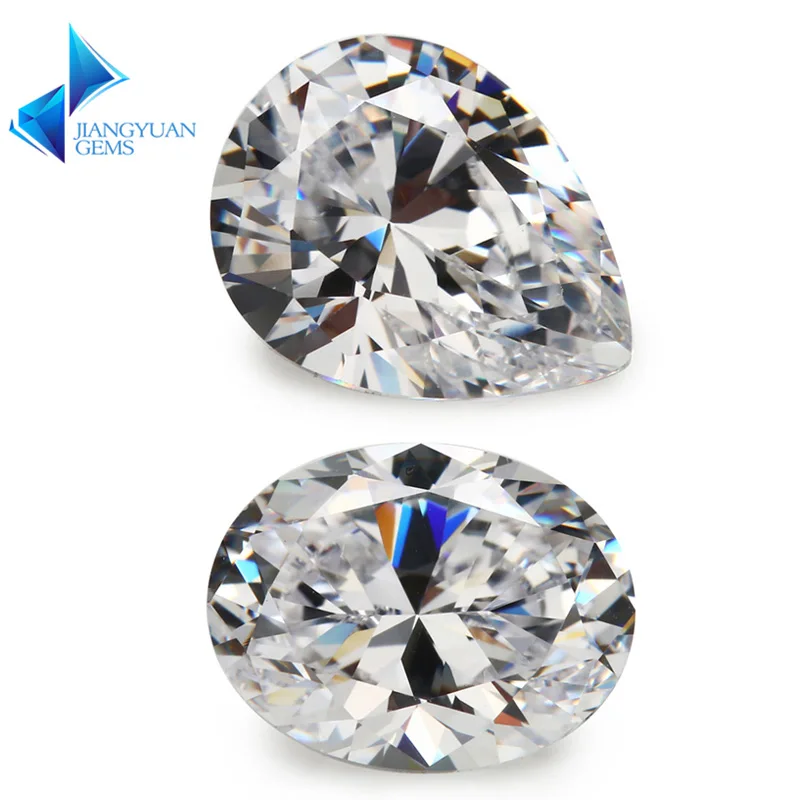 Size 2x3mm~6x8mm 5A Oval Pear Cut White CZ Stone Loose Cubic Zirconia Synthetic Gemstone for Jewelry