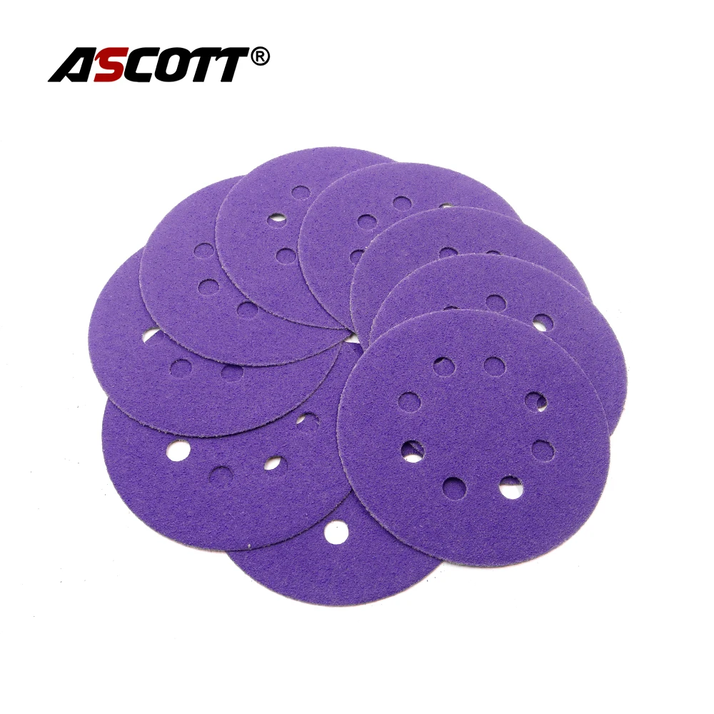 100pcs 5inch 8-hole Purple Sandpaper Polishing Wheel Sand Paper Polishing Pad 125mm Flocked sandpaper tray Car Wood Sanding Disc