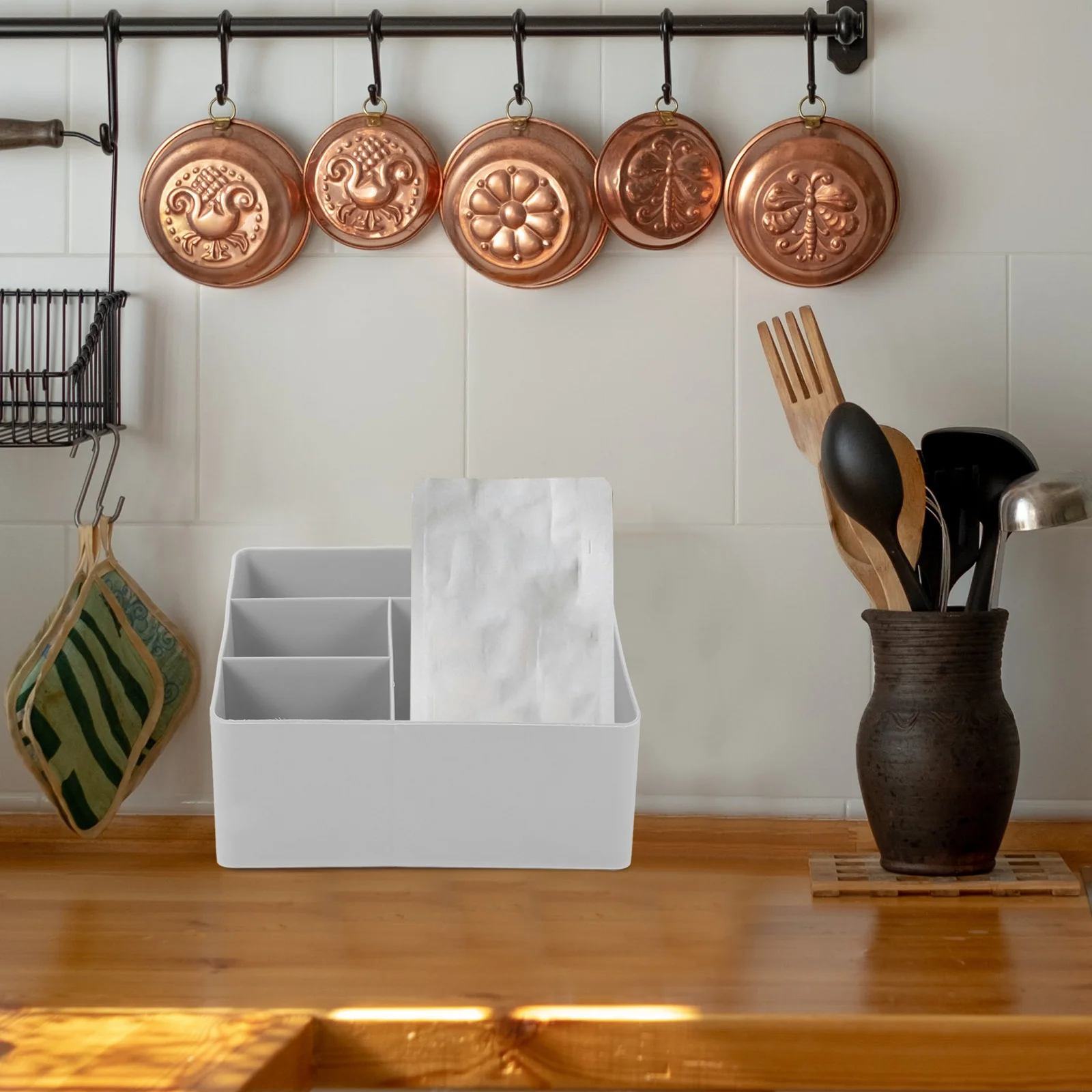 

Coffee Tea Organizer 4 Compartment Box for Countertop Gray Tea Bag Holder Sugar Packet Storage Kitchen Organization Coffee