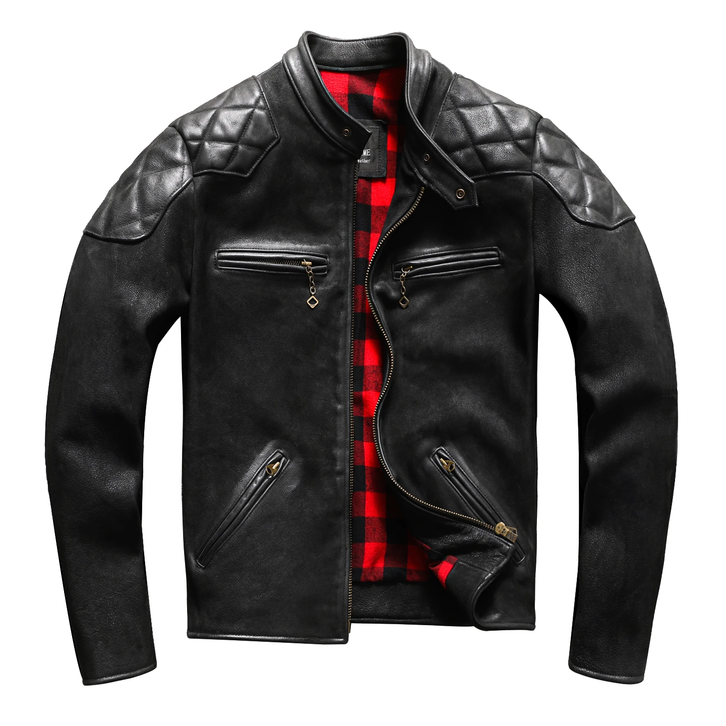 

Black Winter Leather Jacket Men Sport Style Plus Size 5XL Genuine Natural Thick Cowhide Warm Stand Collar Leather Coat