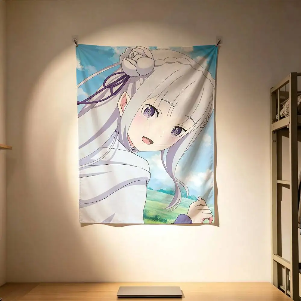 Anime re Z-Zero Emilia Flags Wall Hanging Background Art Banner for Bedroom Home Outdoor