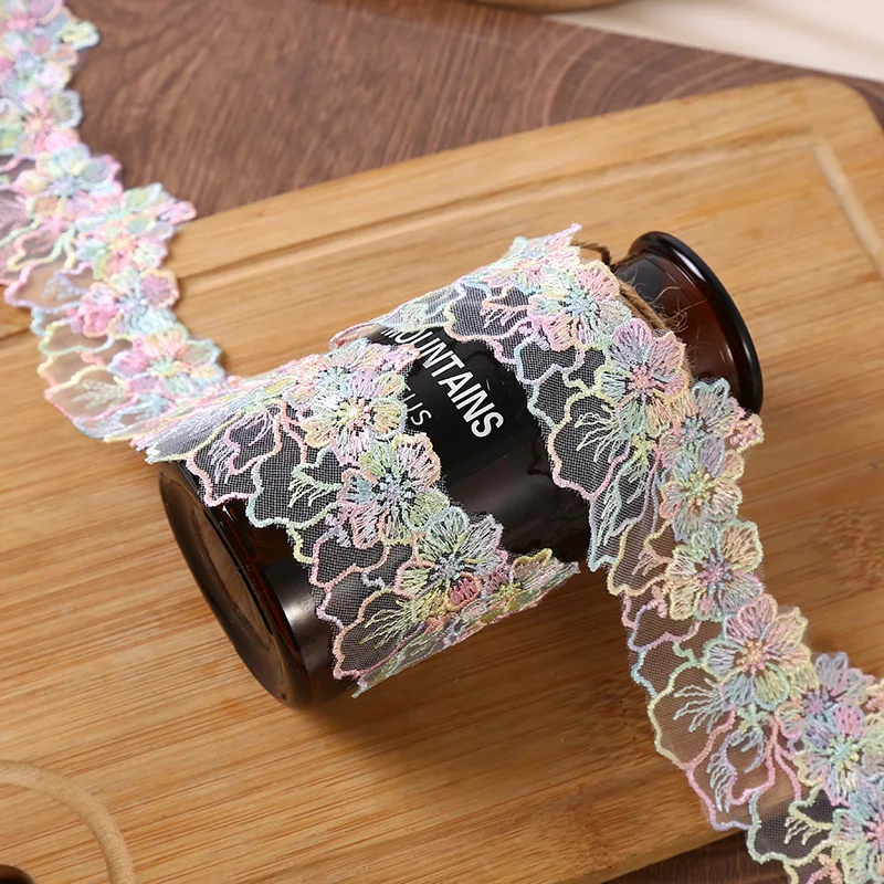 

Colorful Flowers Embroidered Mesh Lace Fabric, Handmade Clothing,DIY Garment, Sewing Item, Doll Accessories,14Yards, 6cm