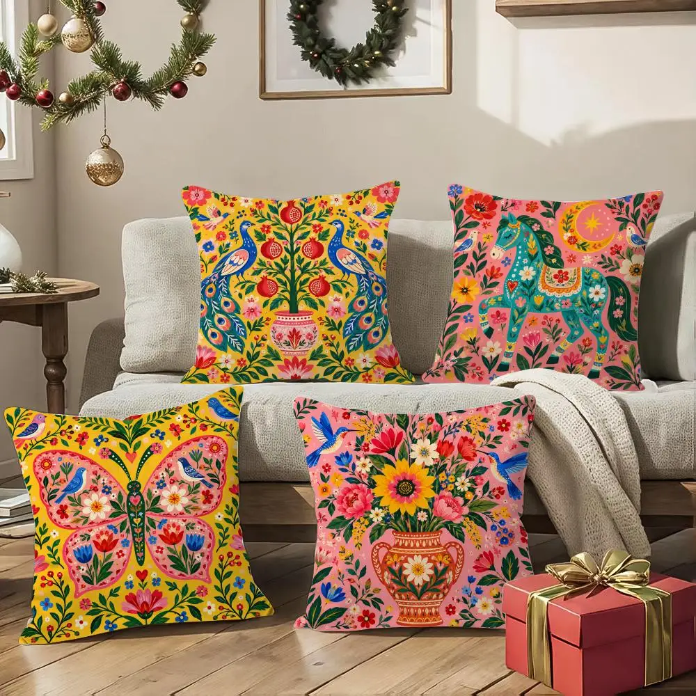Fiesta Folk Garden Cushion Cover 1/4Pcs Soft Plush Cushion Case Throw Pillowcase Cozy Home Sofa Bed Living Room Decor