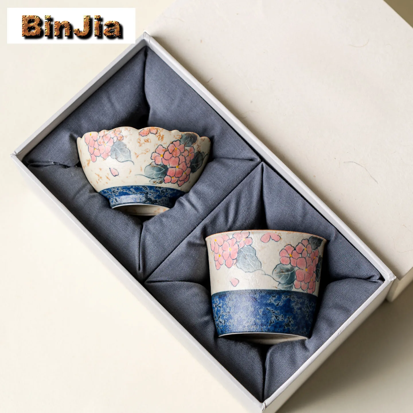 

2 шт., карамельная ручная роспись, гортензия, чайная чашка, роскошная чайная чаша, кружка, чайная дегустация, чашка для запаха, чашки Jianzhan Master, китайский чайный сервиз, подарок