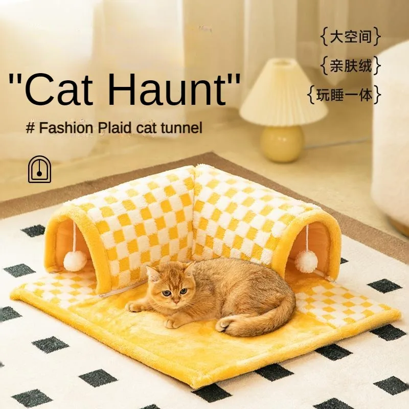 Cat Bed Can Play Cat Tunnel Dog House Bed Kitten Dog Basket Bed Cute Cat House Home Mat Pet Kennel Products Cama Para Gatos