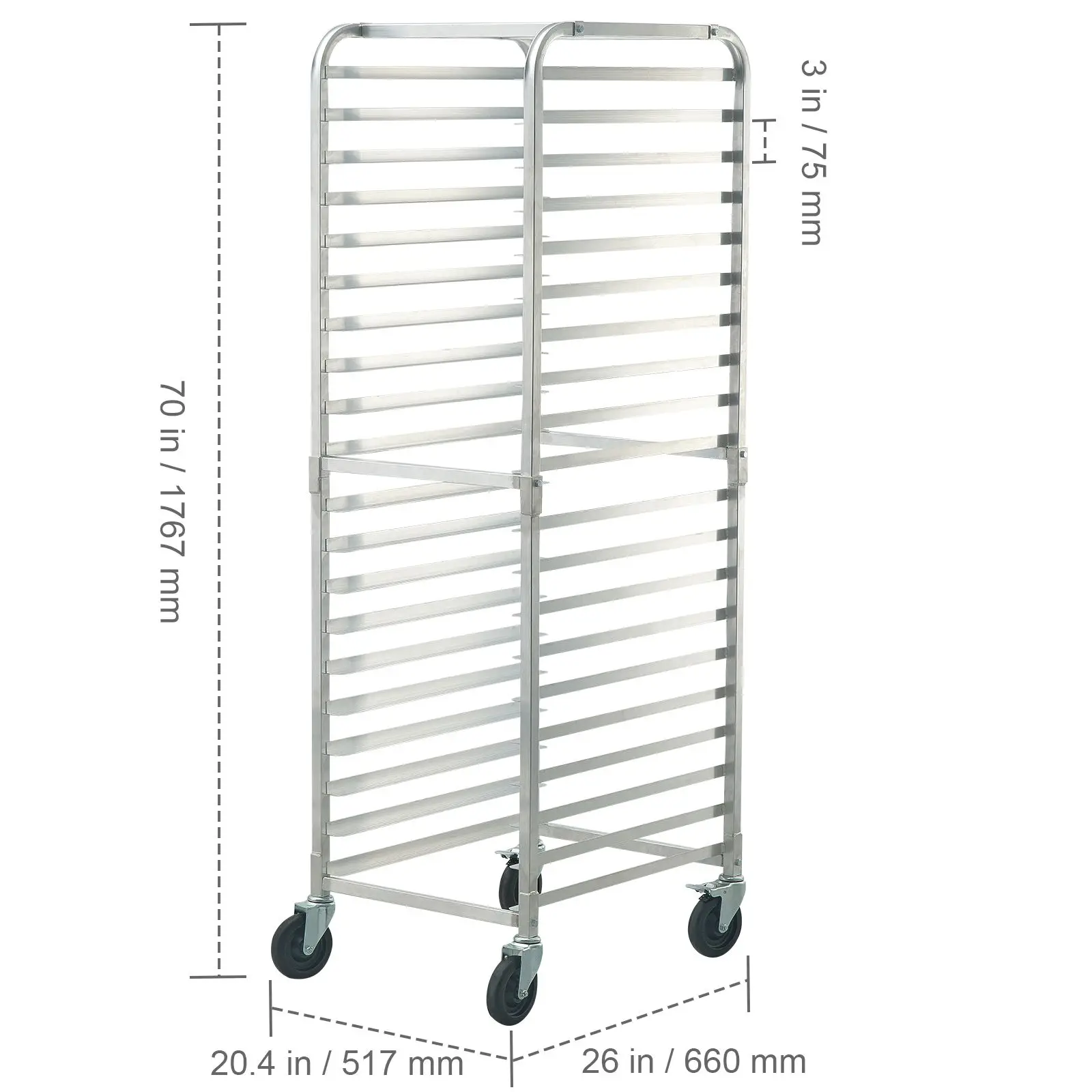 Bun Pan Rack, 20-Tier Commercial Bakery Racks with Brake Wheels, Aluminum Racking Trolley Storage for Half & Full Sheet, Speed R