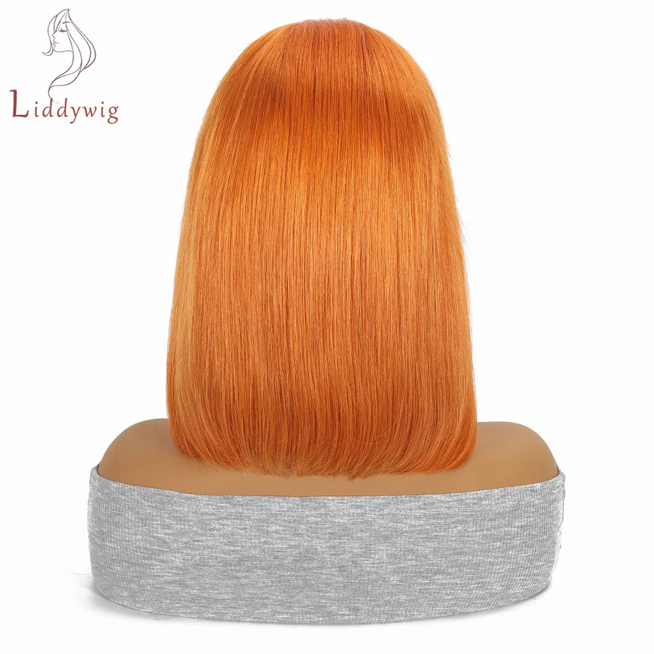 Wig rambut Bob pendek 13x4 Wig rambut manusia jahe oranye Wig rambut manusia renda depan untuk wanita Wig rambut Bob lurus Brasil renda