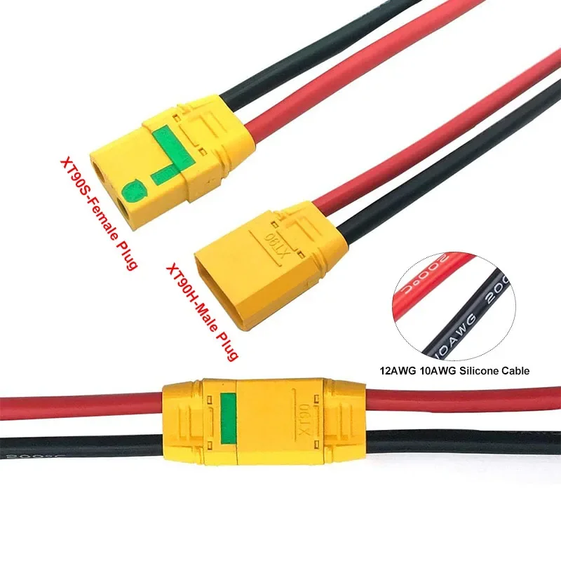 XT90S Spark-Proof Female Connector, XT90H Male Connector Extension Cable 10AWG 12AWG Silicone Wire XT90S-F XT90H-M Power Extensi