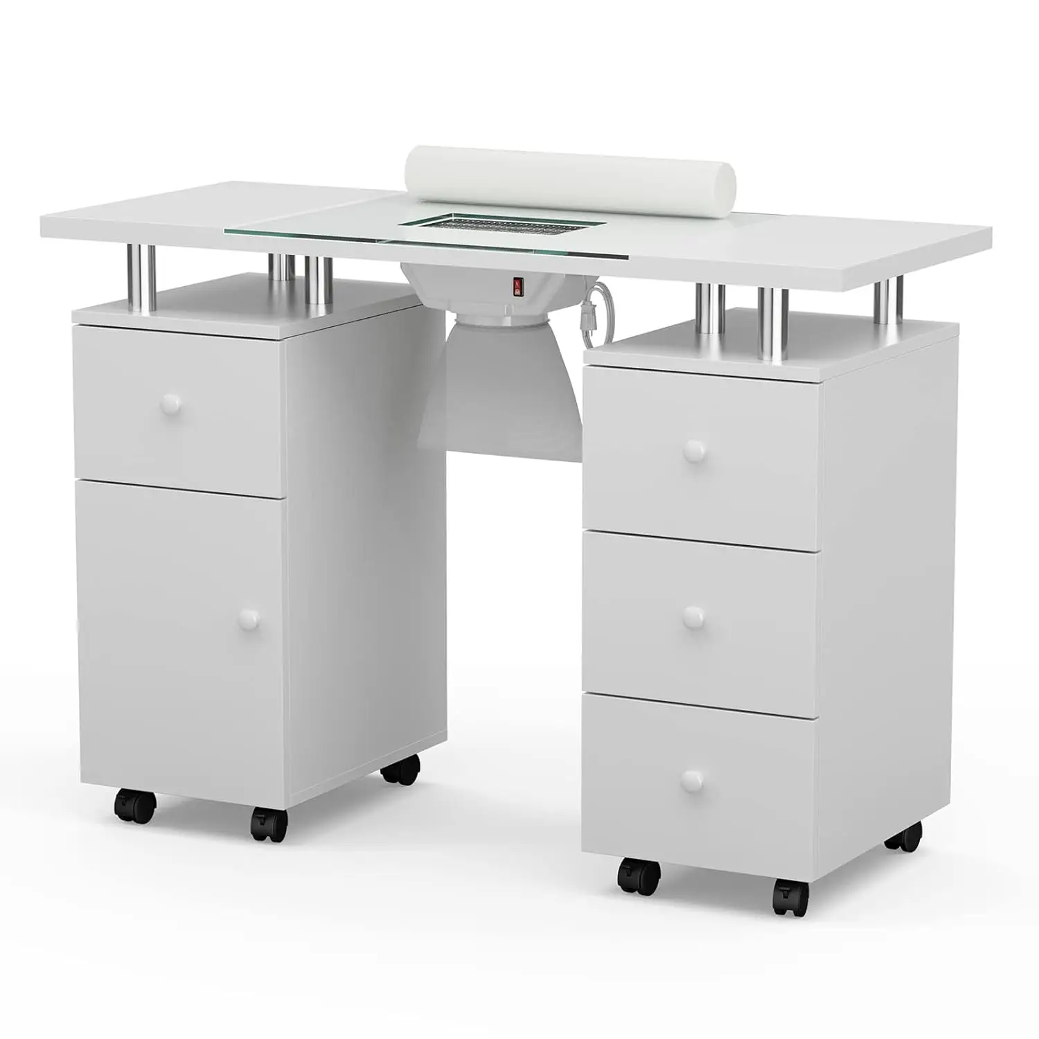 Paddie Manicure Tafel, Glass Top Nail Make-Up Bureau Nail Tafel Station Voor Nail Tech W/Elektrische Downdraft Vent, Pols Kussen,