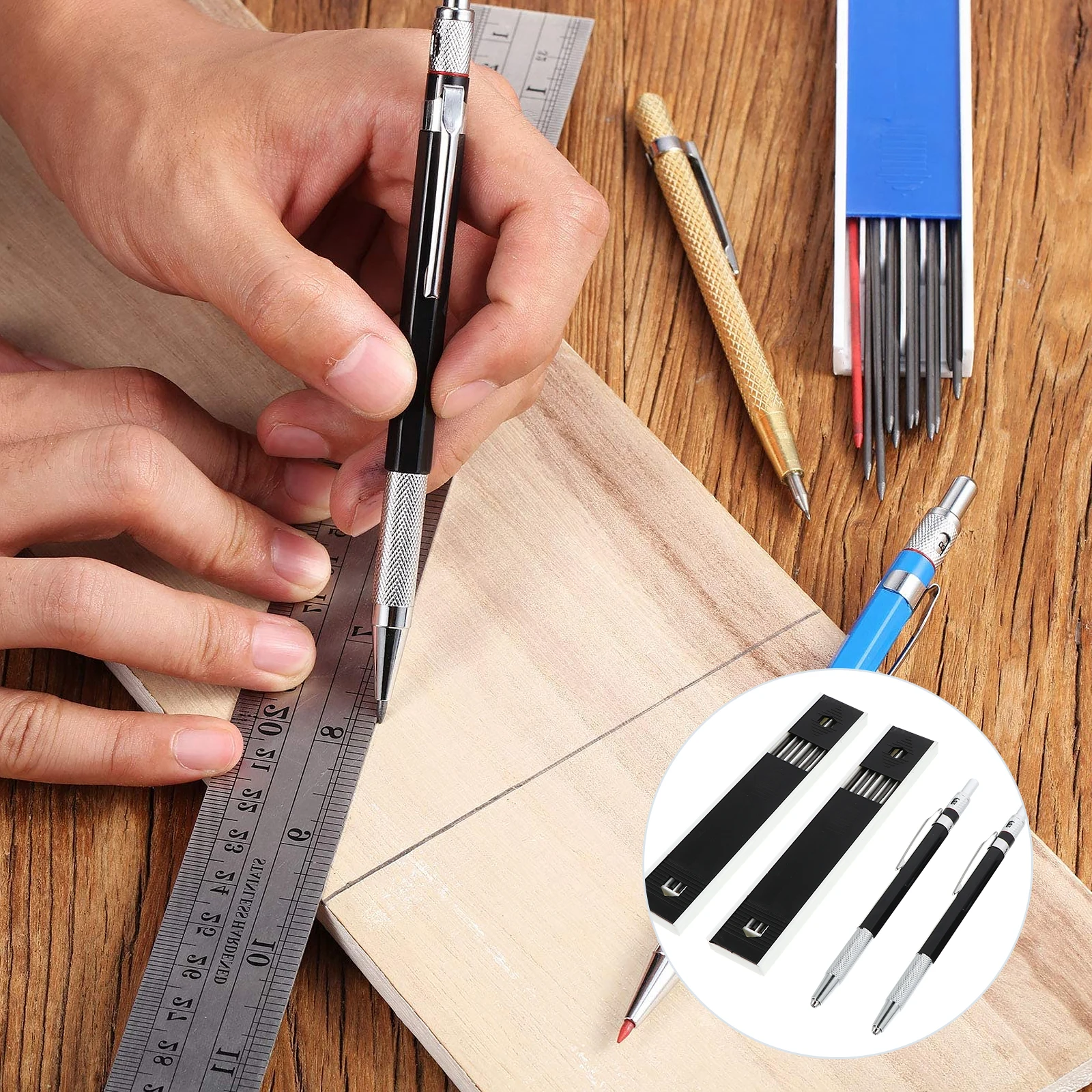 

2 set 2 set 2 Sets Carpenter Non-Slip Mechanical Pencil For Marking Durable Lead Pencils Draft Drawing Woodworking Auto