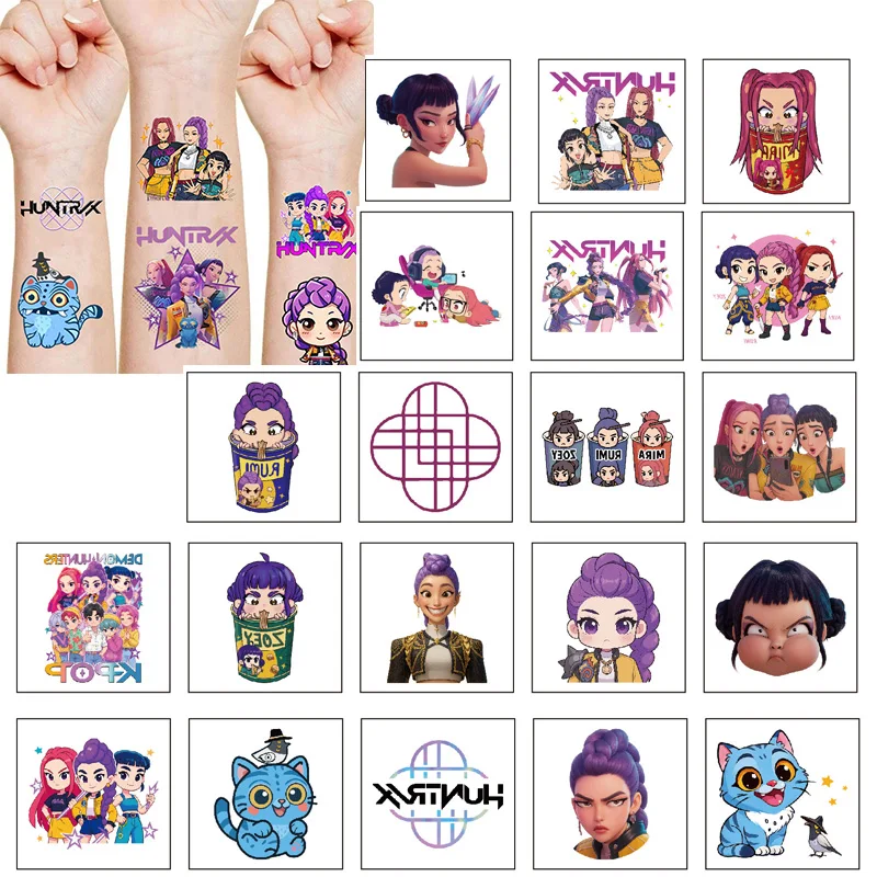 20 قطعة/المجموعة الكرتون Kpop شيطان الصيادين المؤقتة لصاقات وشم لهدية عيد ميلاد وهمية الجسم الفن الوشم ملصق