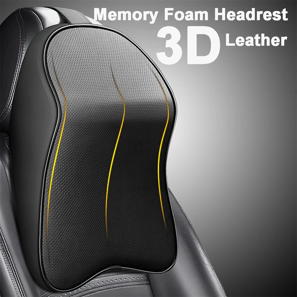 

3D Nappa Leather Memory Foam Headrest Car Neck Pillow Neck Support Pillow for Car Pain Relief Travel Neck Support