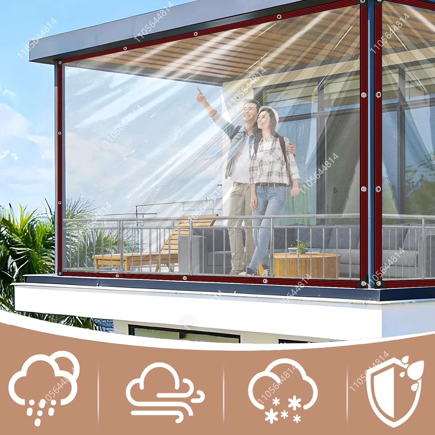 Transparente Pavillon-Seitenwand aus Planenmaterial mit Ösen, wasserdichter Regen- und Schneeschutz für Terrasse, Garten, Pergola, Abdeckvorhang – Detail 5