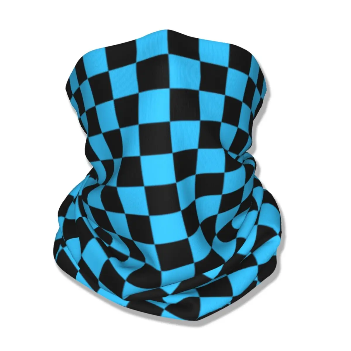 Colorful Geometric Checkered Black And Sky Blue Bandana Neck Cover Printed Racing Moto Motorcycle Wrap Scarf Warm Cycling Scarf