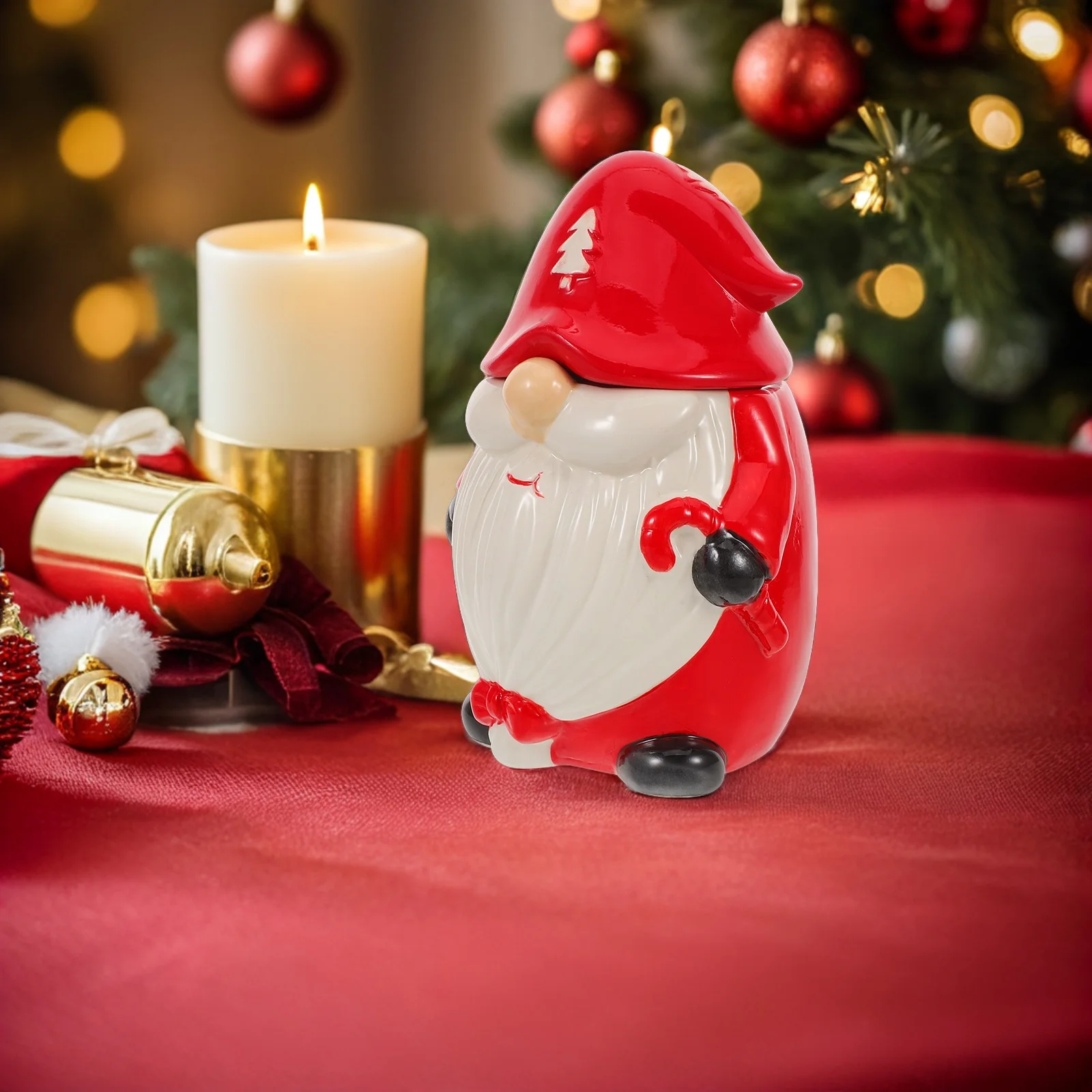 

Christmas Gnome Ceramic Jar Candy Box Small Decorative Cookie Jar Holiday Storage Container for Treats Snacks Candy Jars.