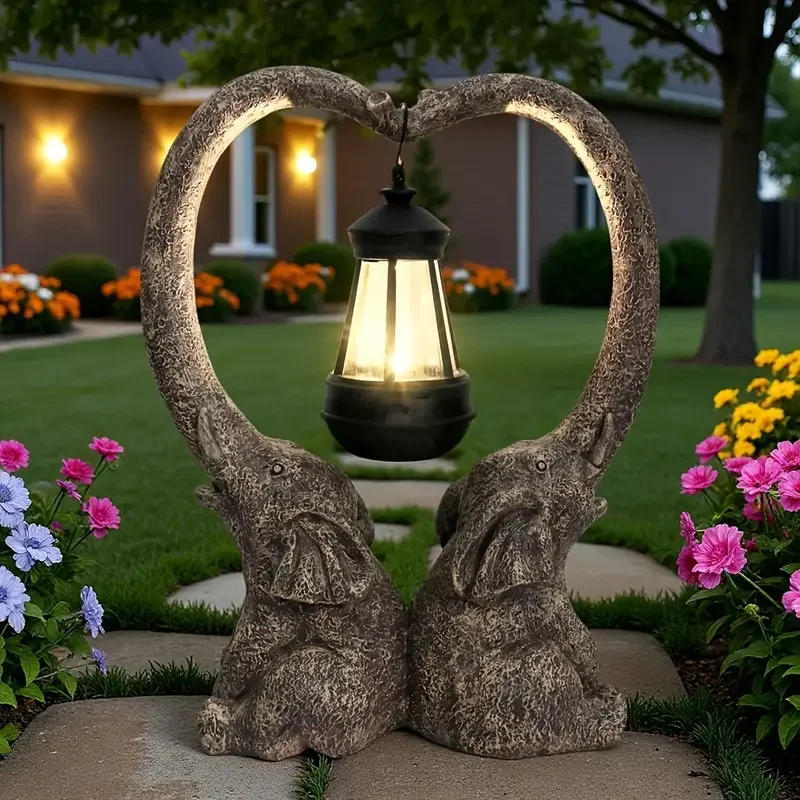

2 Heart-shaped Elephant Resin Statues for Garden Outdoor Home Lawn Yard Decoration-Birthday and Mother's Day Gifts