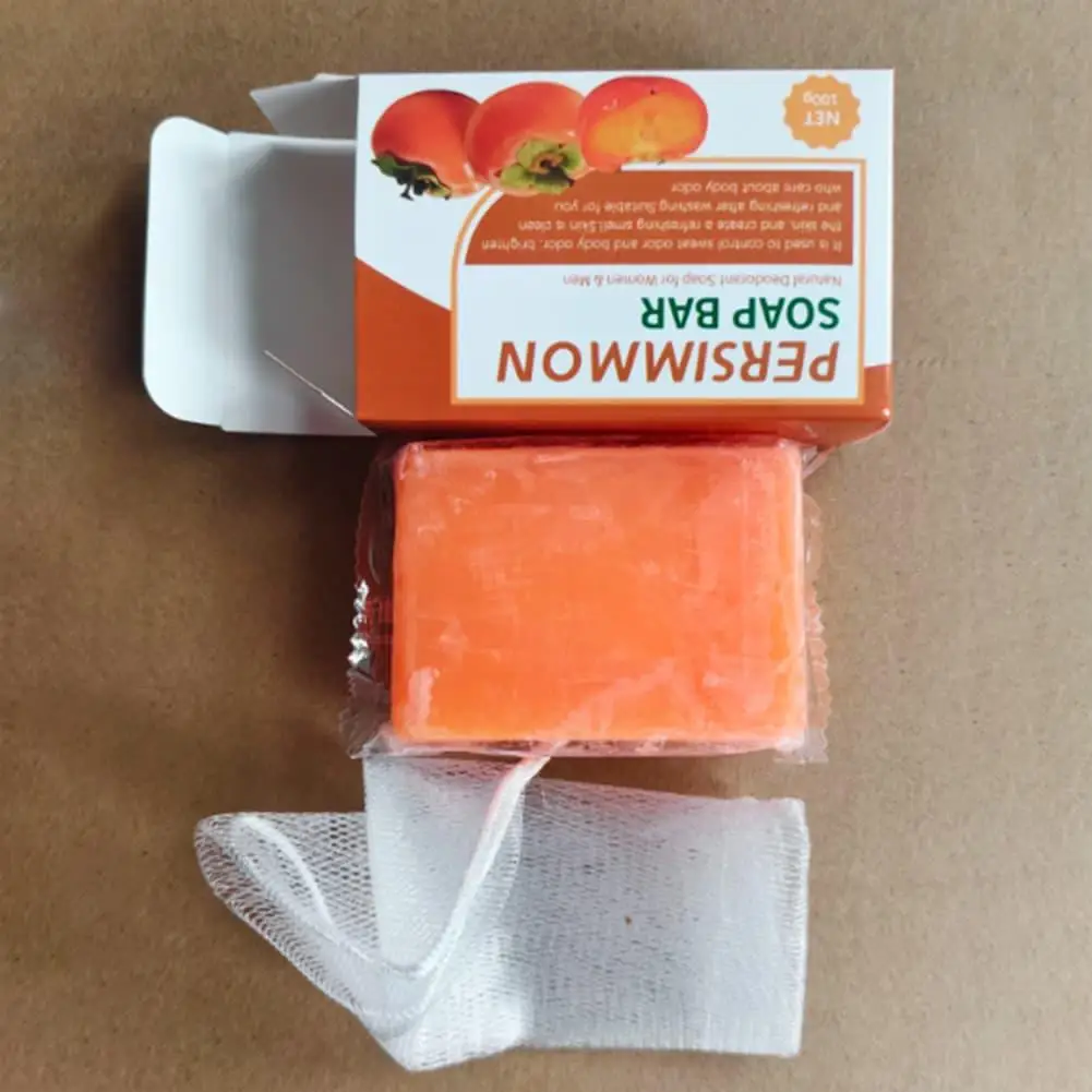 Persimmon Soap Bar Body Odor Removal,Body Cleaning Brightening Skin Persimmon Fragrance Essential Oil Soap,Body Wash Soap