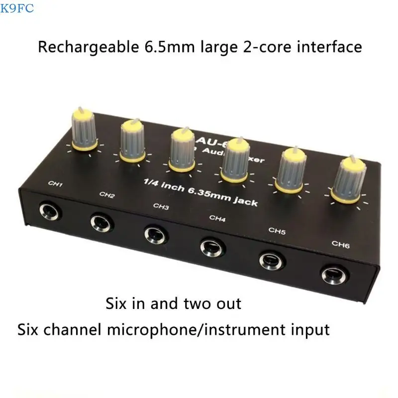 K9FC Rechargeable 6Channel Sound Mixer For Instrument And Microphones With Double Amplifiers Output Multiinput Extended Hubs