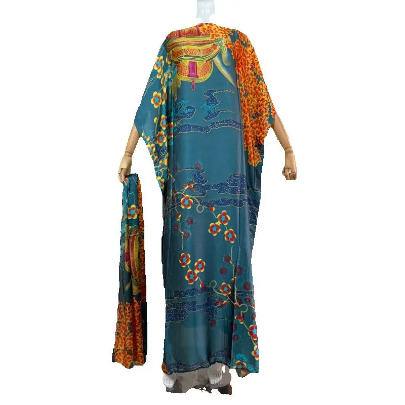 2023 Leopard Print Rayon Oversize African Women Clothing Dubai Dashiki Abaya Free Size Print Design With Scarf Loose Long Dress