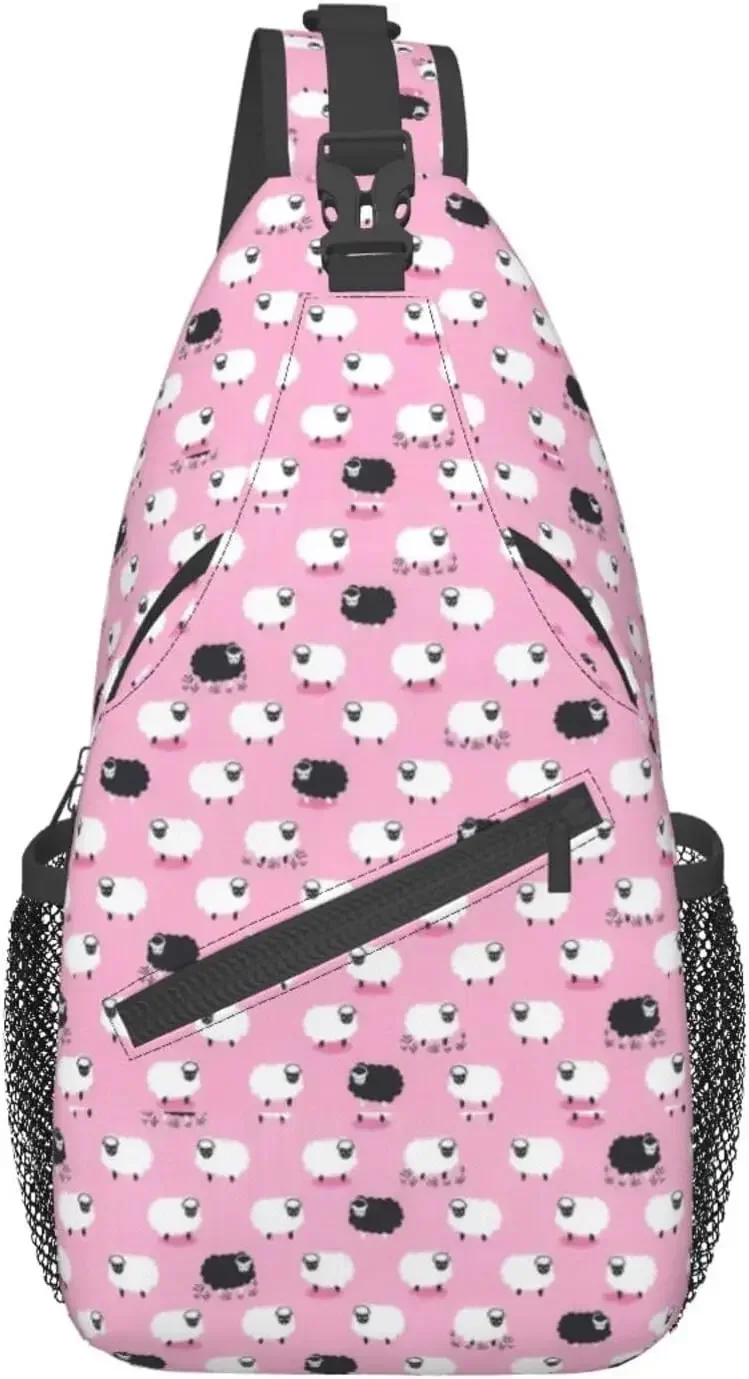 White Sheep On Pink Background Cross Chest Bag Diagonally Travel Backpack, Light Travel, Hiking Single Shoulder