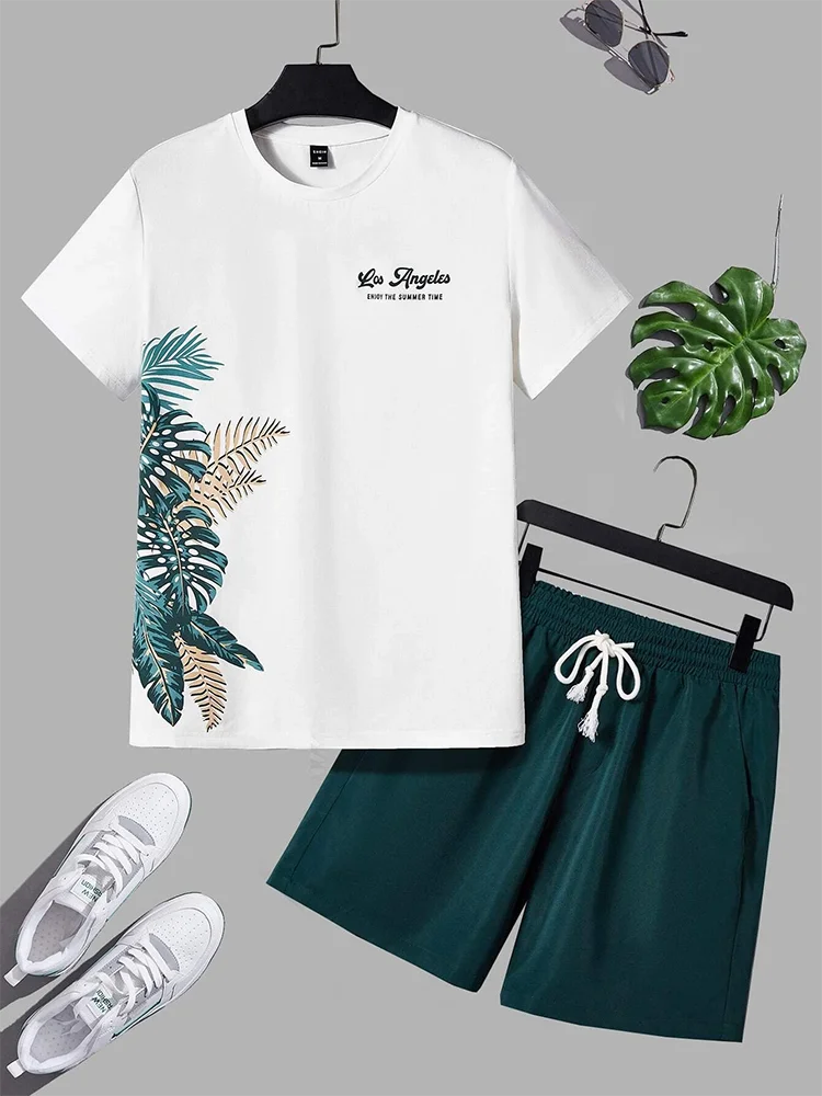 Ensemble T-shirt et short athlétiques pour hommes, manches courtes, rue de la ville, décontracté, fête à la piscine, pantalon de plage, mode estivale