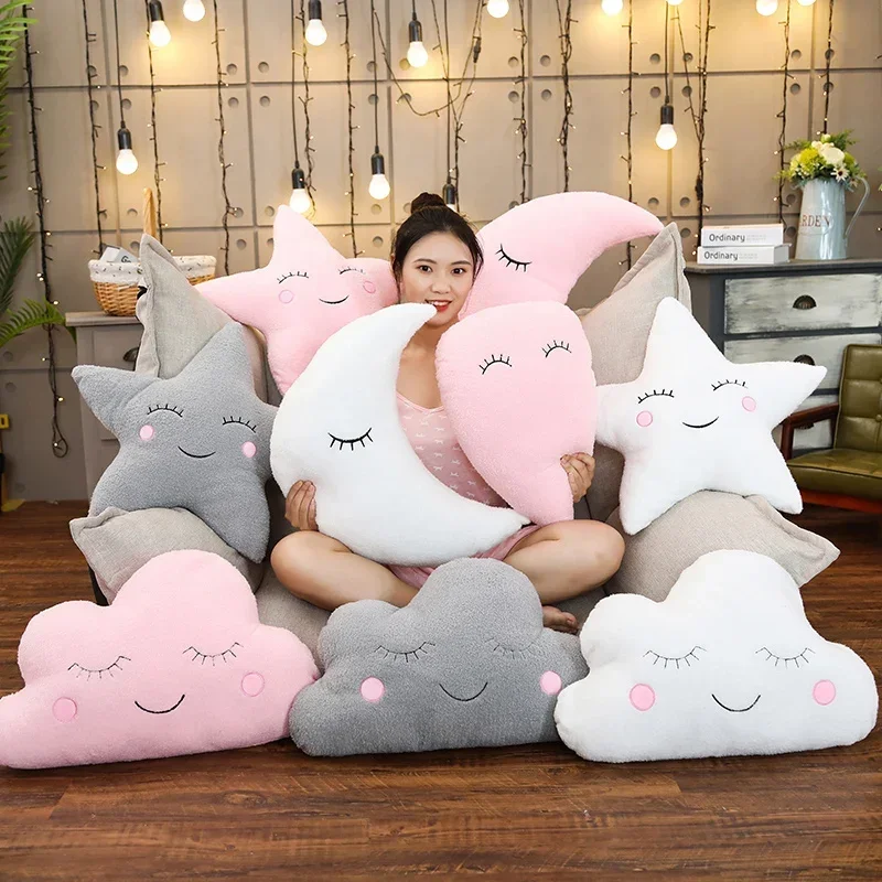 

35-45cm Emotion Pillow Sky Moon Nebula Shaped Pillow Pink White Gray Room Chair Decoration Cushion Plush Toy for Kids Gifts