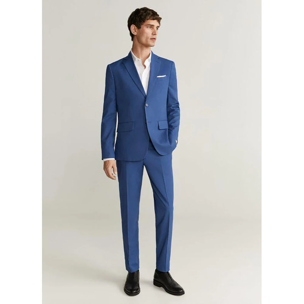 

High Quality Blue Single Breasted Men Suit Two Pieces(Jacket+Pants) Lapel Outfits Chic Casual Party Prom Wedding Set