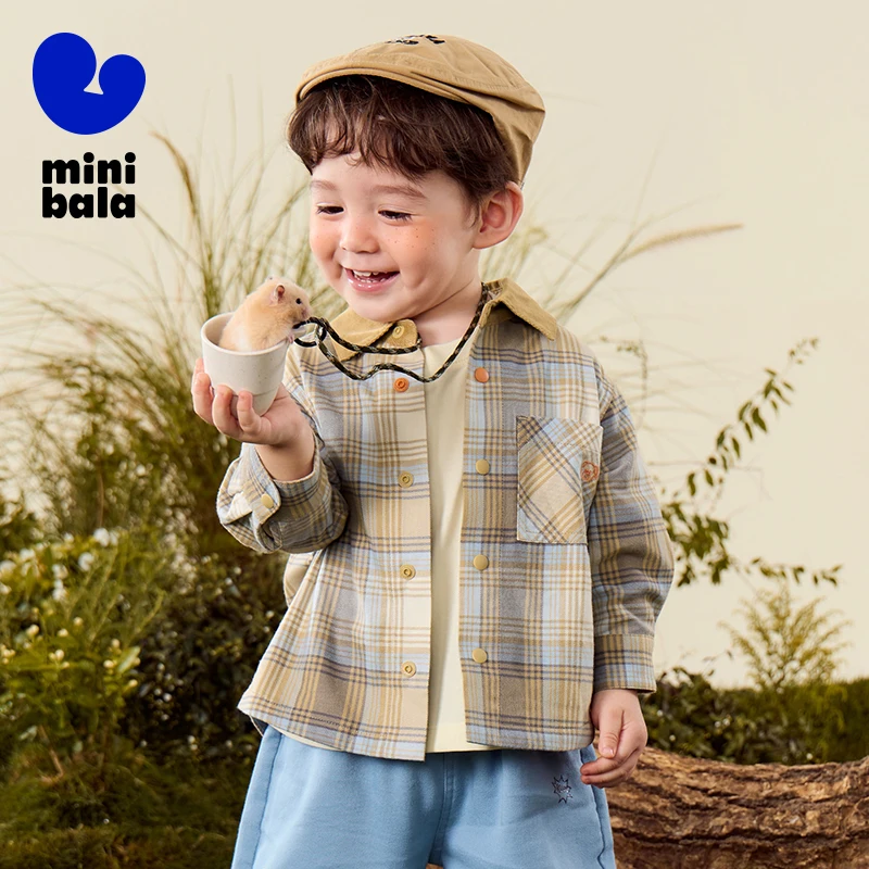 

Mini Bala Boys Plaid Shirt 2025 Autumn New College Style Kids Outerwear