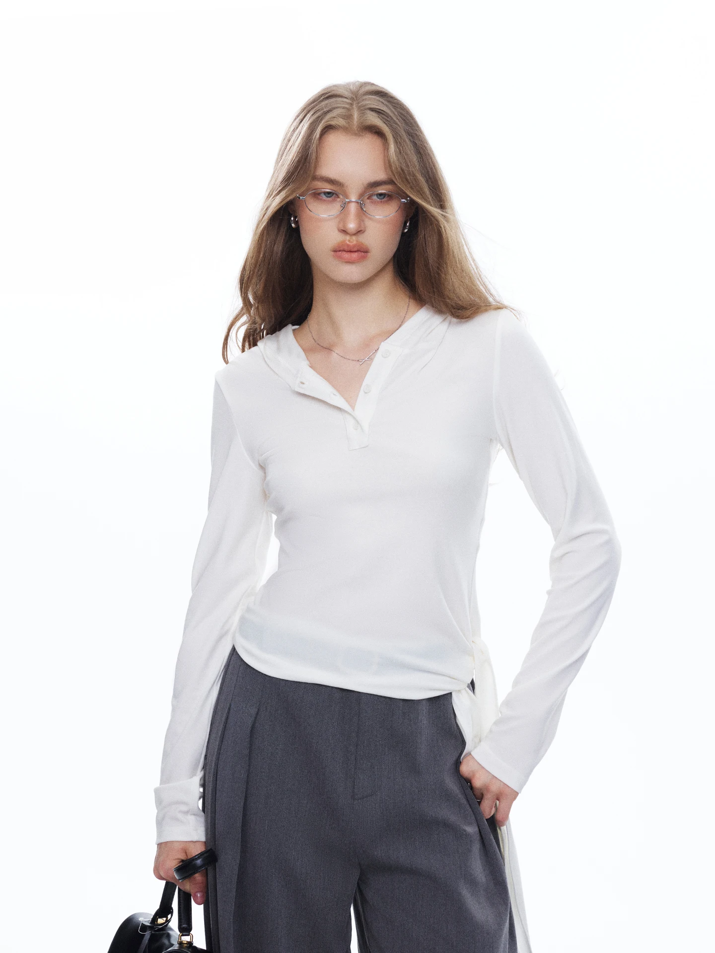 BGT Skin-friendly Wool Lyocell Long-sleeve Hoodie Women's T-shirt Slim-fit Knitted Base-layer Shirt Casual Style Commute Wear