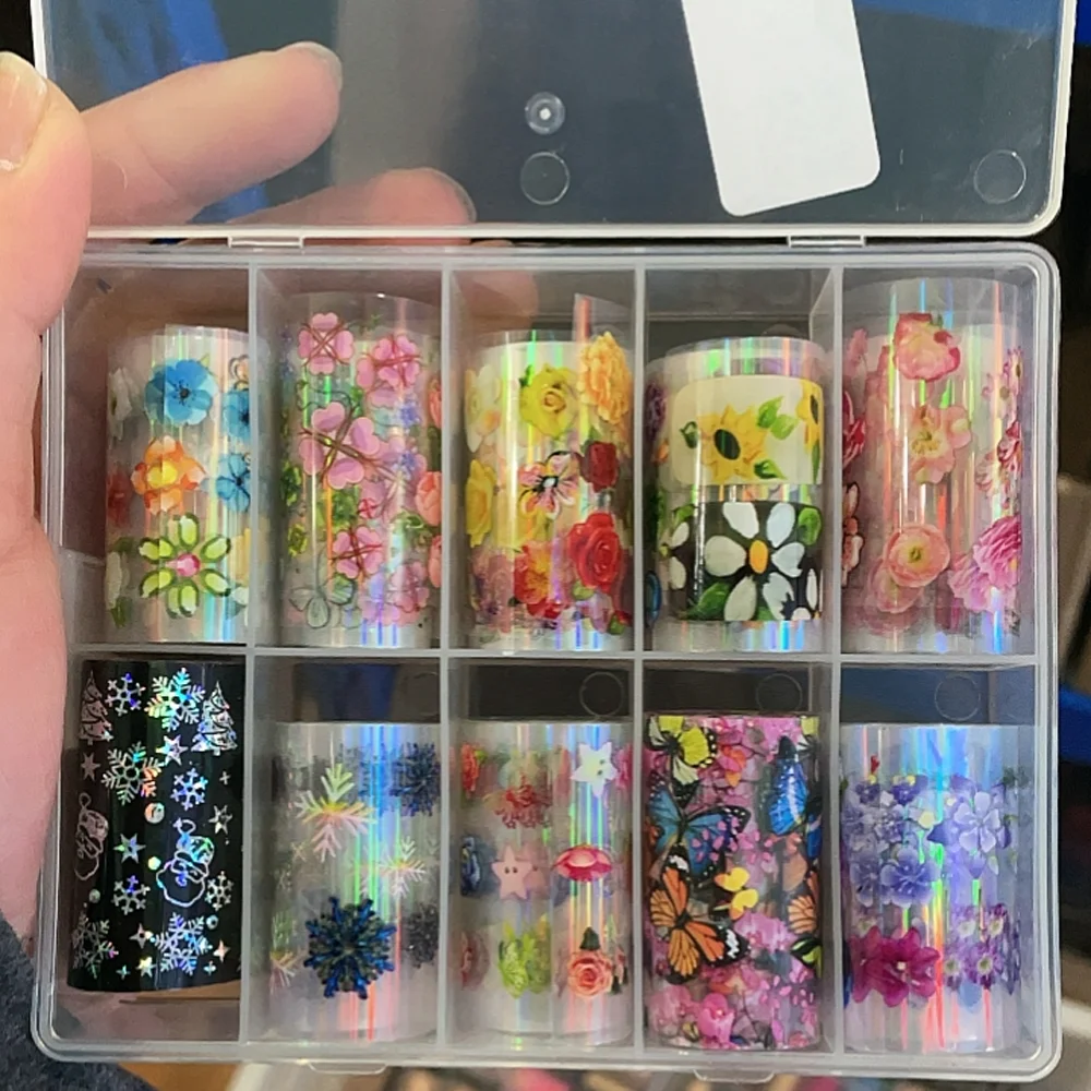 10Roll/Box Summer Floret Nail Foil Sets Nail Art Flower Marble Animal Skin Decoration Bohemia Sliders Nail Sticker Decal 4*100cm