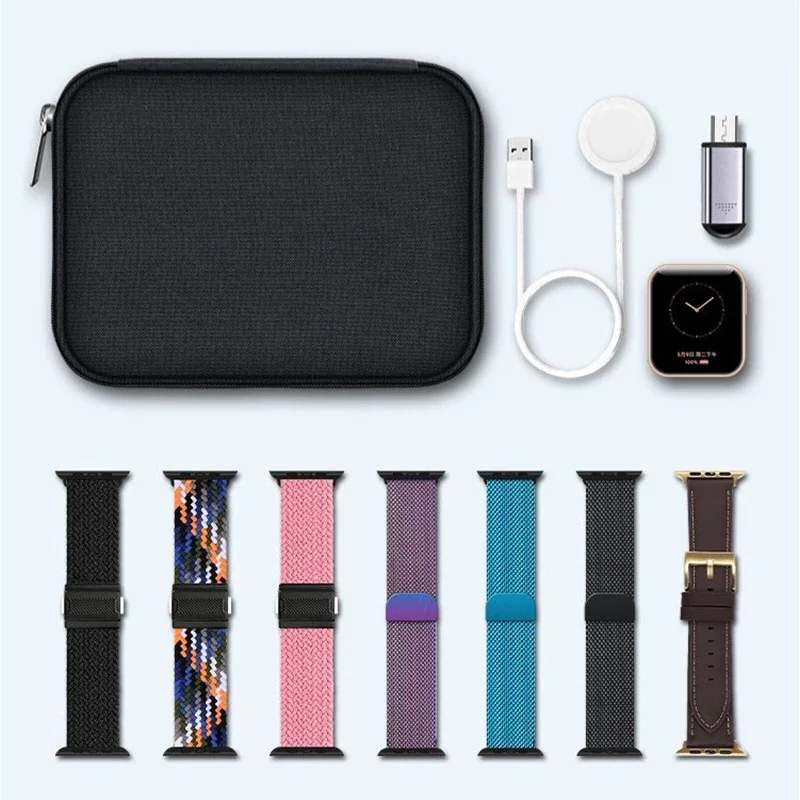 Portable Watch Organizer Multifunction Storage Bag for Apple Watch Strap Band Data Cable Earphone Travel Pouch Bag Holder Case
