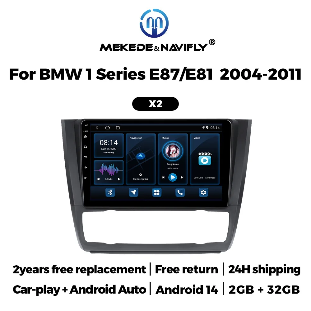 Android 14 Wireless Carplay Car Radio For BMW 1 Series E87 E81 2004-2011 WIFI BT 9 Inch Multimedia FM Radio Android Auto