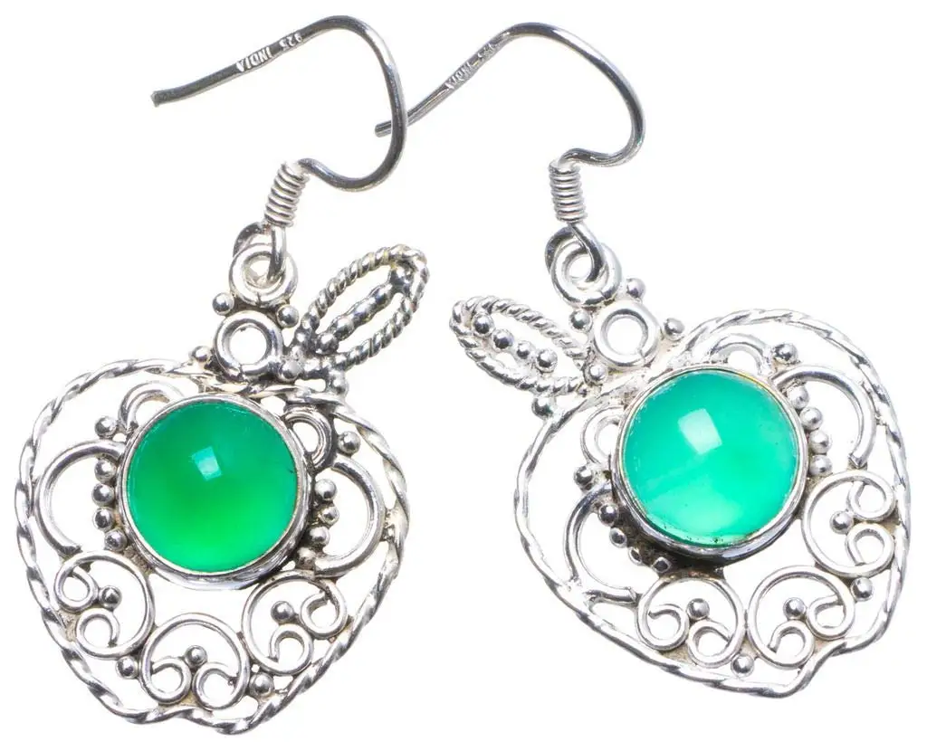 

StarGems® Natural Chrysoprase Handmade Unique Apple Shape 925 Sterling Silver Earrings 1.5" X3844