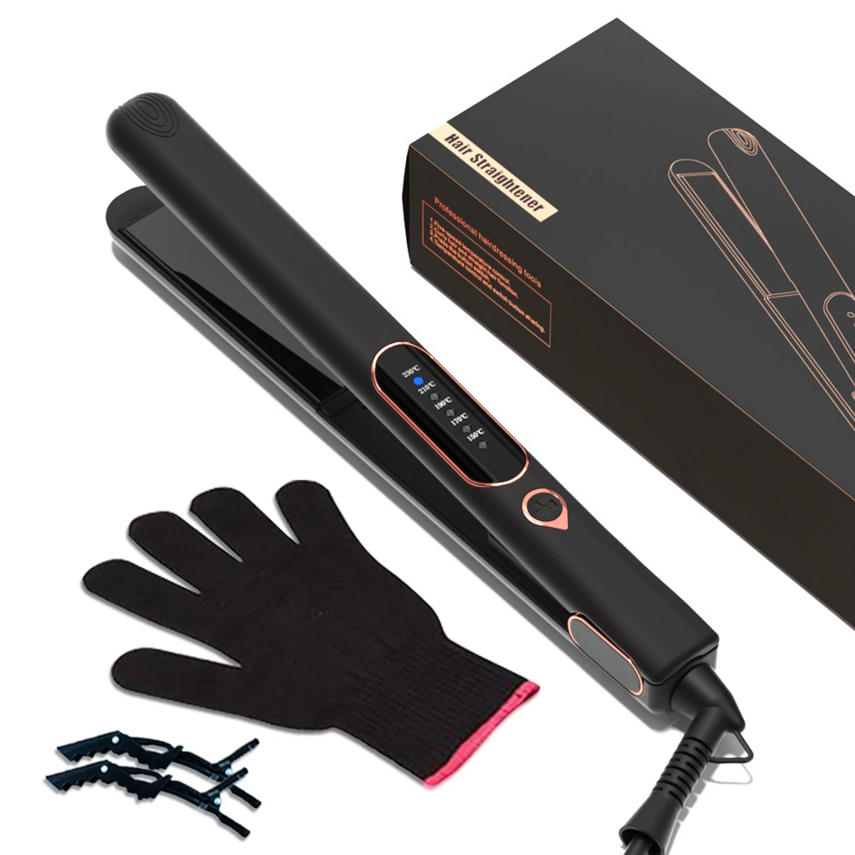 2026 PTC Heater 1 Inch LED Hair Straightener Flat Iron Hot Selling in Middle East Household & Hotel Use with 2 Hair Clips Glove