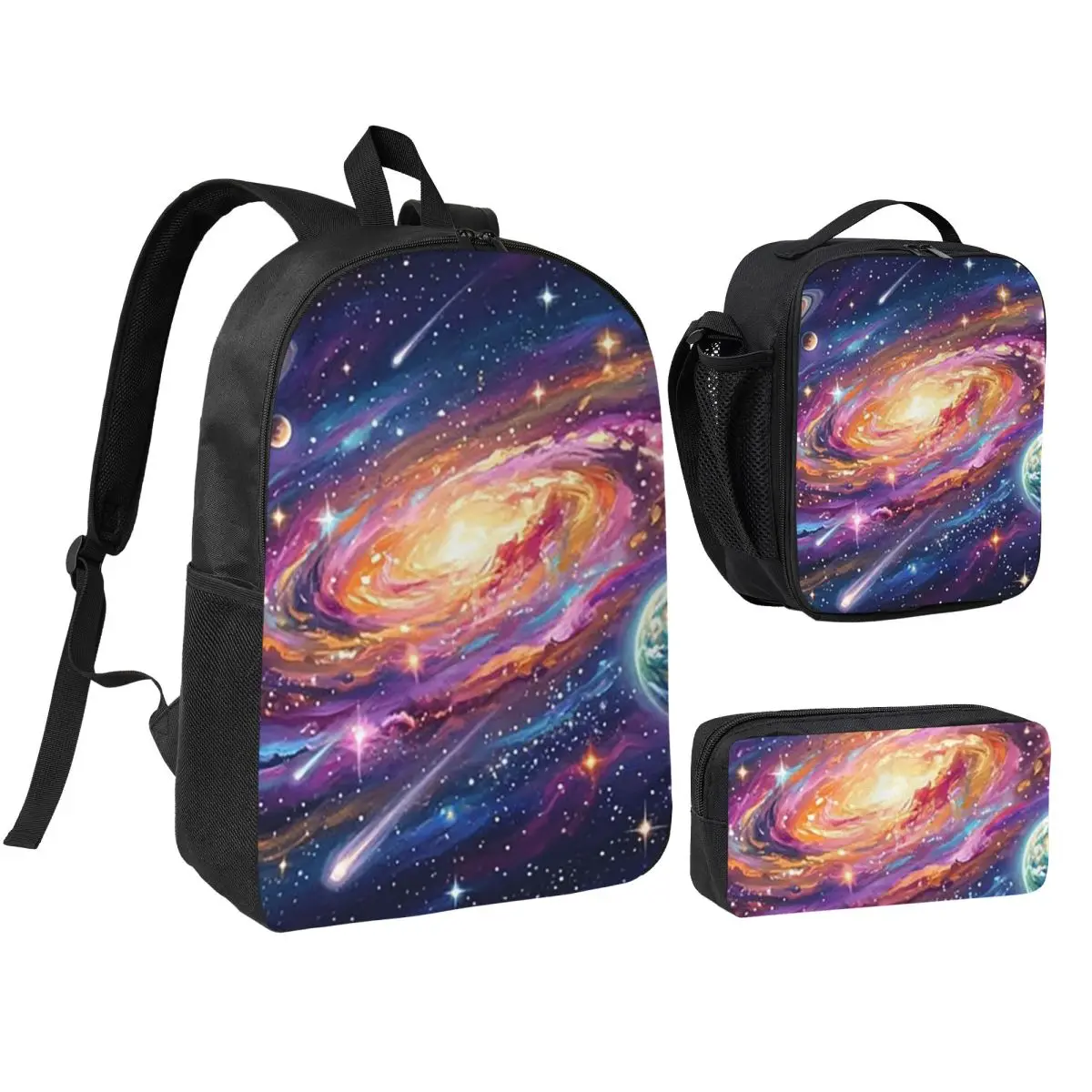 Planet Space In Solar System Backpack Student BookBag School Bag Shoulder Bags 3ps Insulated Lunch Bag Pencil Case