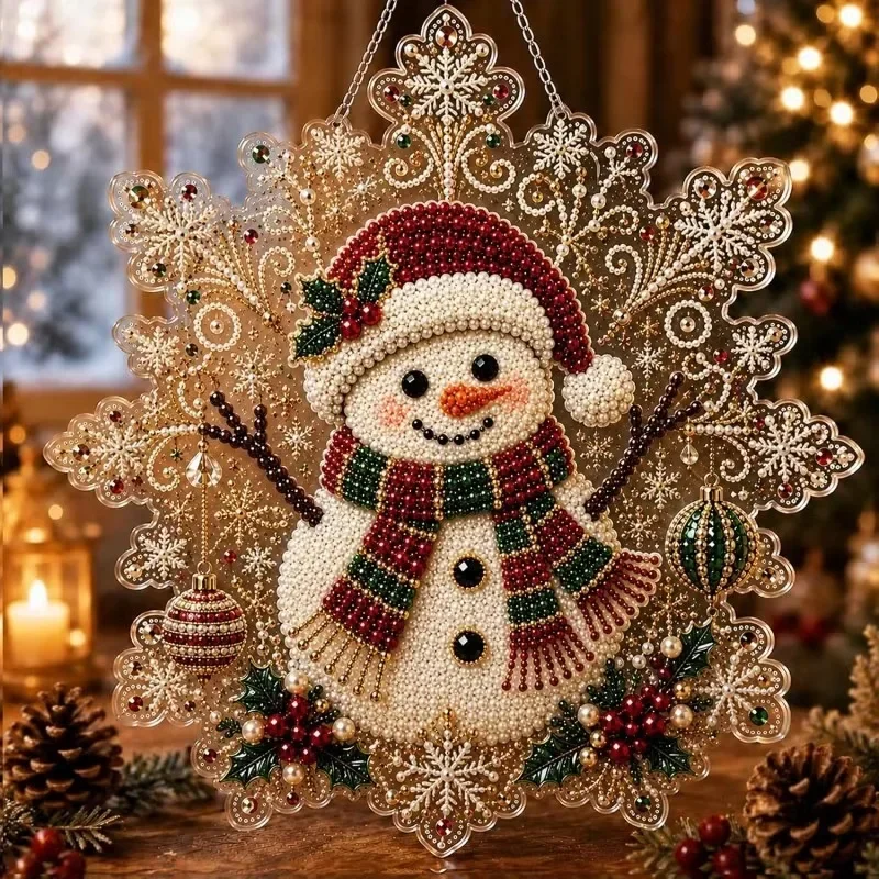 Self-Adhesive Painting Ornament Christmas Pearl Beads Diamond Painting Set Snowflake Santa Claus 5D Acrylic Board Christmas Gift