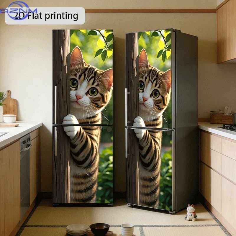 [2D Flat Printing] 1pc Refrigerator Sticker [Title Translated, Do Not Change] Cute Cat Peeking Theme Design Wall Sticker Decor
