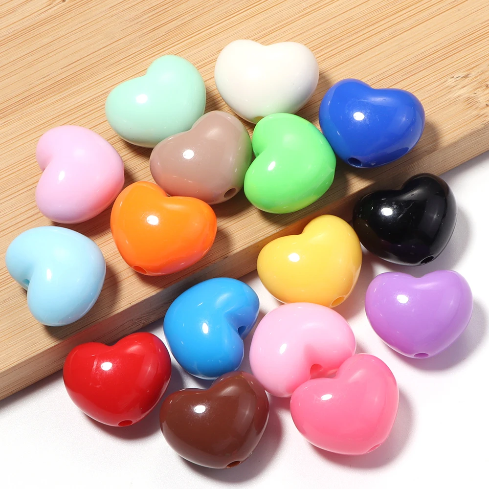 10 Stück/Set, niedliche, einfarbige, herzförmige Acrylperlen, lose Perlen zum Verzieren, für die Schmuckherstellung, zum Basteln von Schlüsselanhängern, Armbändern und Taschenanhängern. – Detail 7