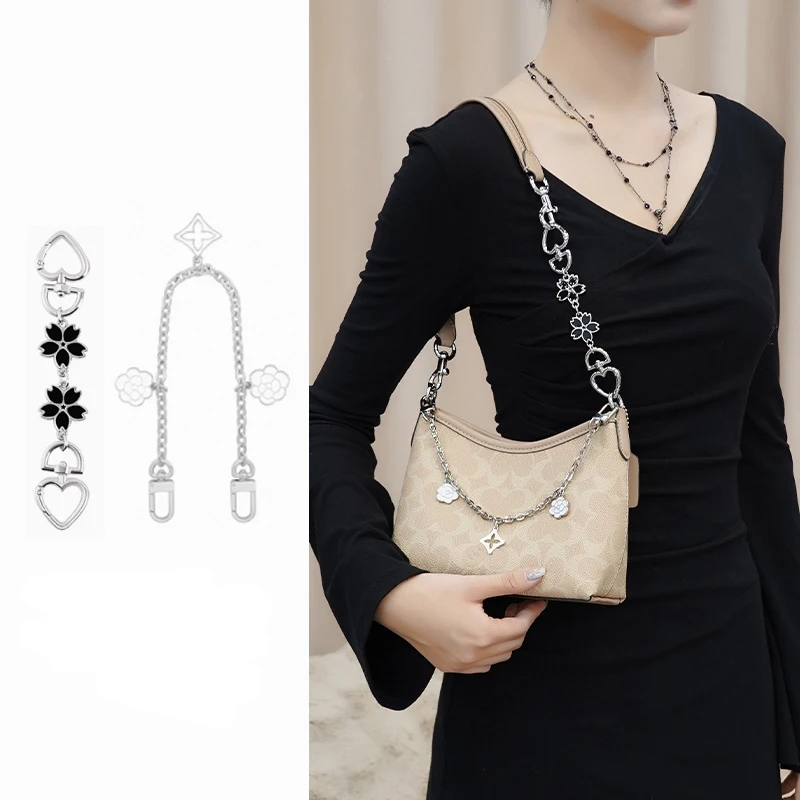 سلسلة هولين القمر الأسود للغار 19 حقيبة هوبو صغيرة سلسلة ممتدة القمر أربع أوراق البرسيم حزام الكتف سلسلة ذهبية مزخرفة