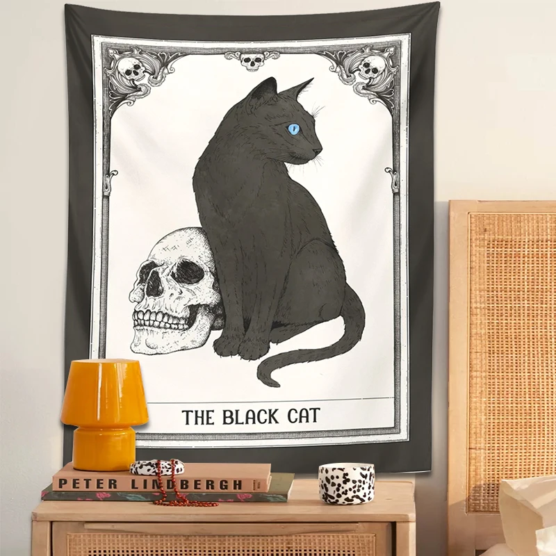 Tarot Cat Tapestry Wall Hanging skull Divination Witchcraft Black Cat Tapestries Home Decoration Hippie Mattress Dorm Room Decor