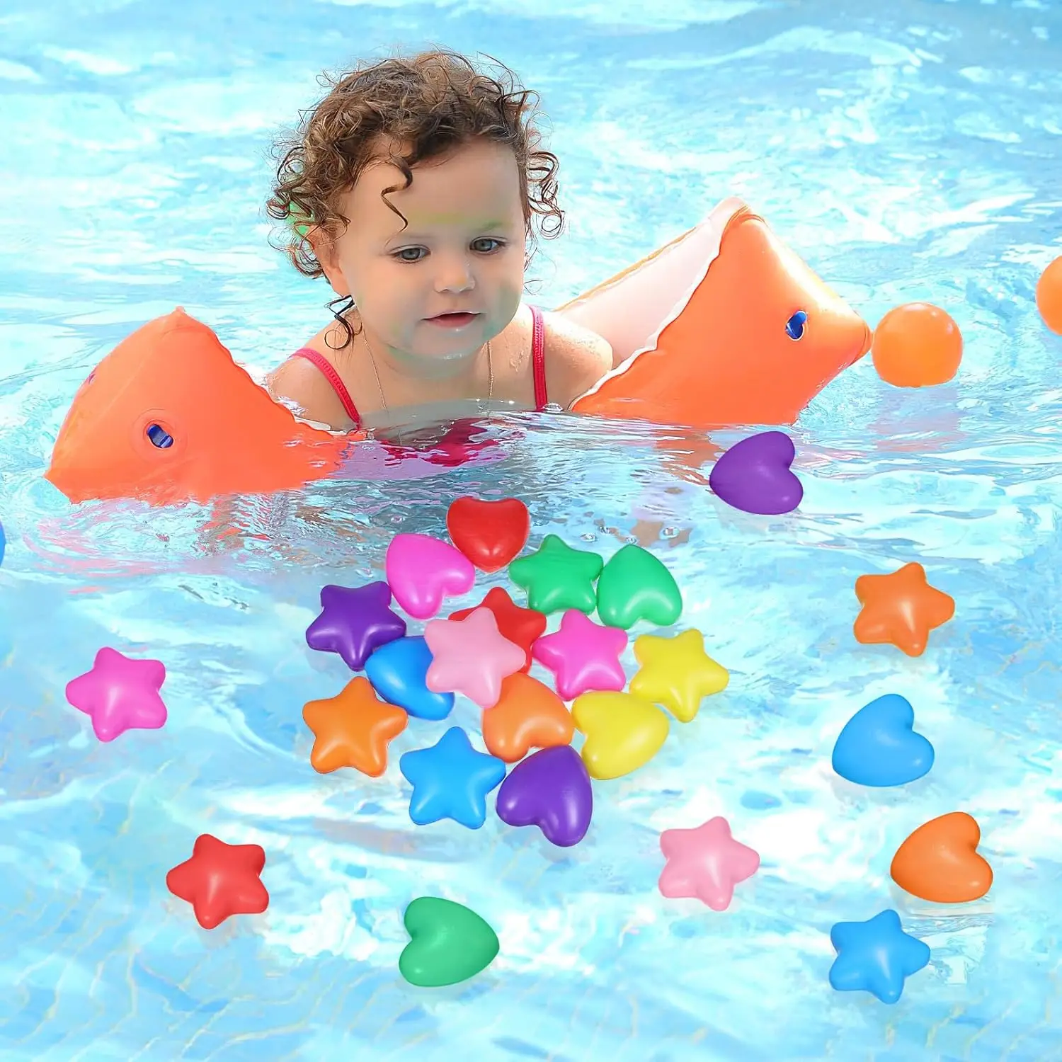 Estrela bola pit bolas para crianças 100 contagem de plástico heartballs piscina brinquedos de água para meninos meninas festival de natal festa de