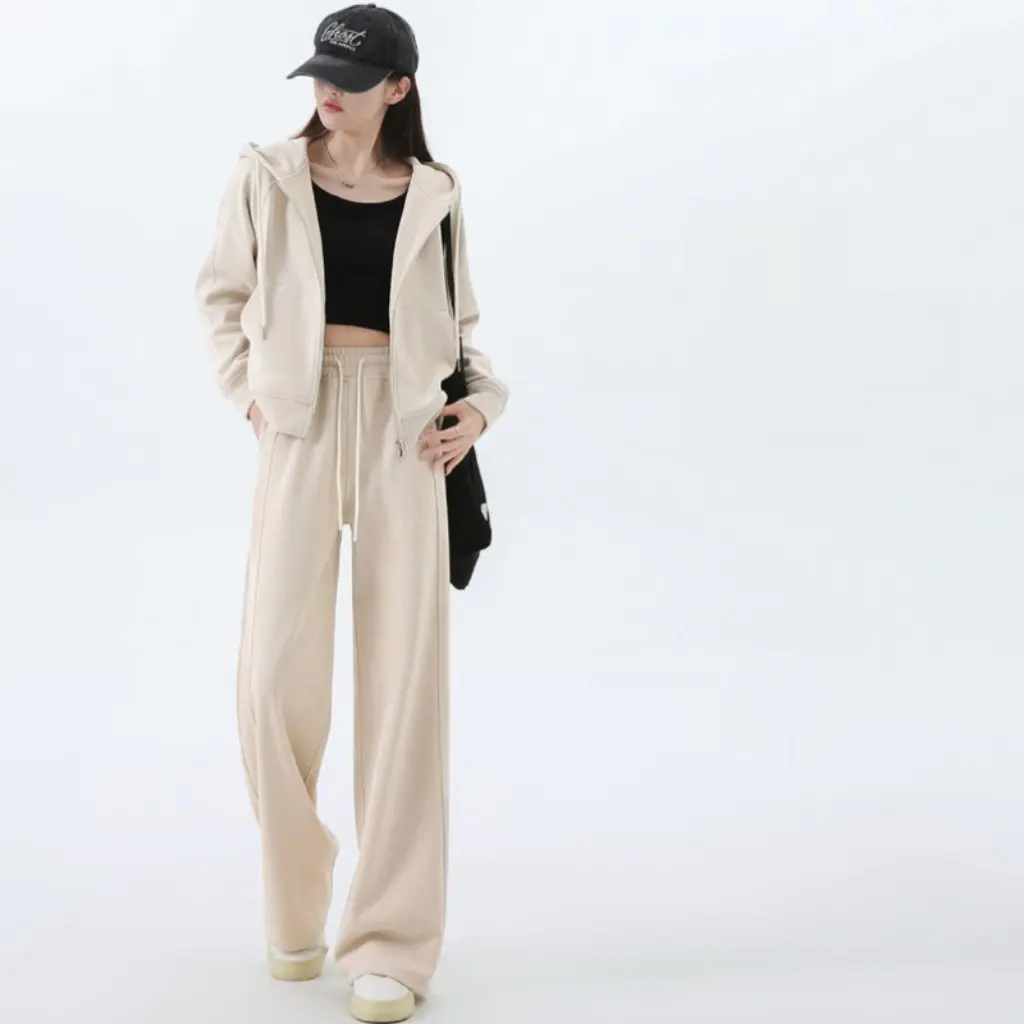 

Женский спортивный костюм с толстовкой с капюшоном, кардиган, утягивающие повседневные широкие брюки из синели на весну и осень