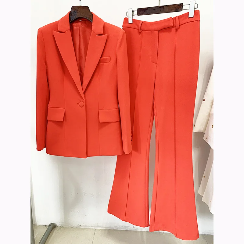 Tailleur pantalone Blazer donna arancione nuovo Design bottone singolo pantaloni gamba larga due pezzi set ufficio Business abiti da donna