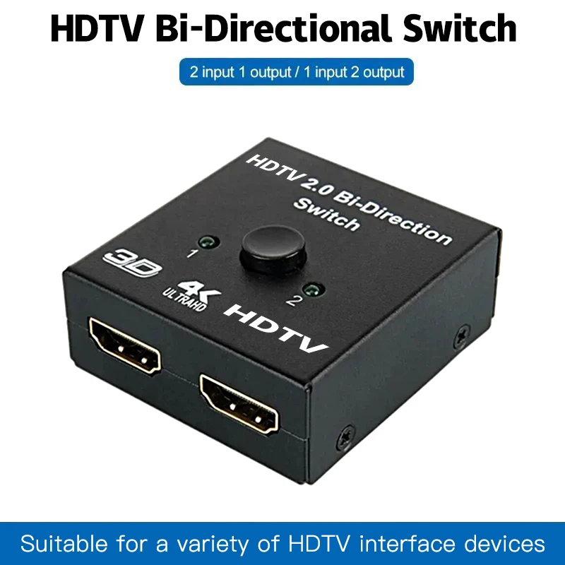 Bi Direction Switch HDTV 2.0 4K 60HZ HDTV Splitter Switcher 1x2 2x1 New Dual 2 Ports Adapter Converter Supports Ultra HD 4K