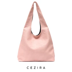 CEZIRA Fashion Soft PU Vegan Leather Shoulder Bags Women Large Slouchy  Hobo Purses Brand Simple Casual Style Daily Handbags