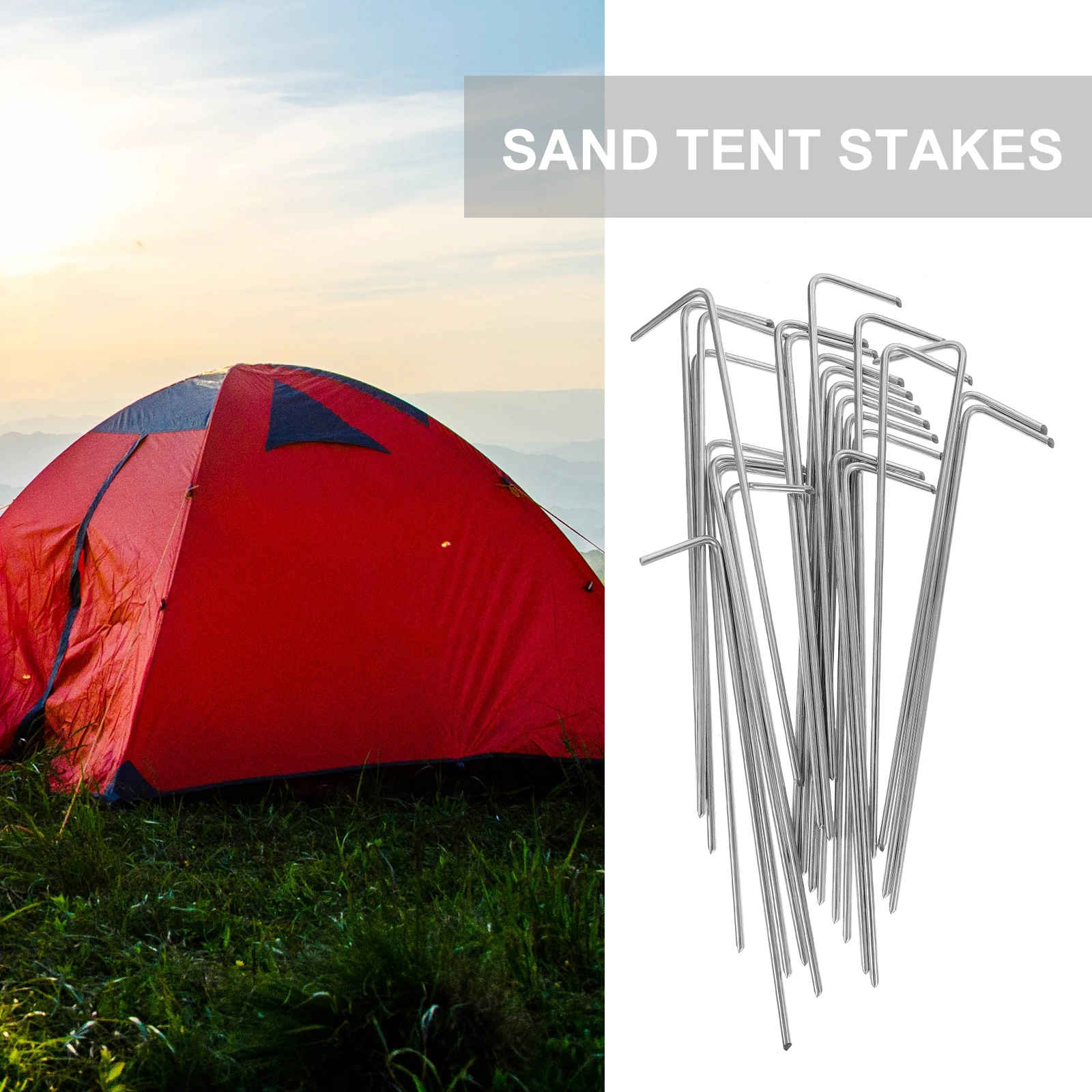 

30Pcs Tent Stakes Iron Durable Rust Resistant J Shape Camping Outdoor Ground Nails Sand Pegs Large Tent Pegs Outdoor Snow Stakes